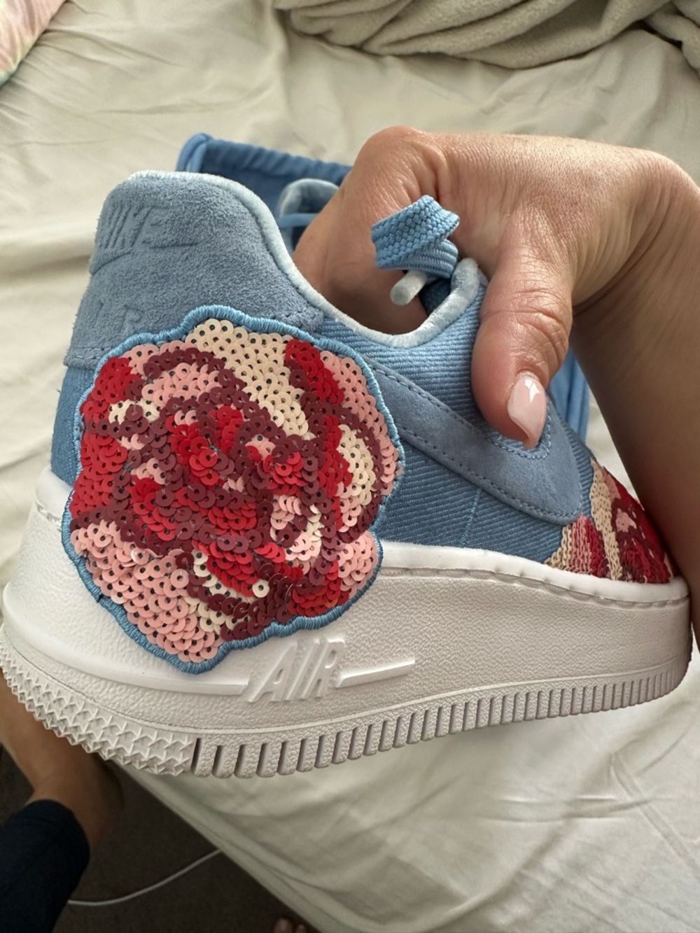 RARE- Nike Air Force 1 Upstep Low - Sky Blue with Red Floral - Picture 5 of 8